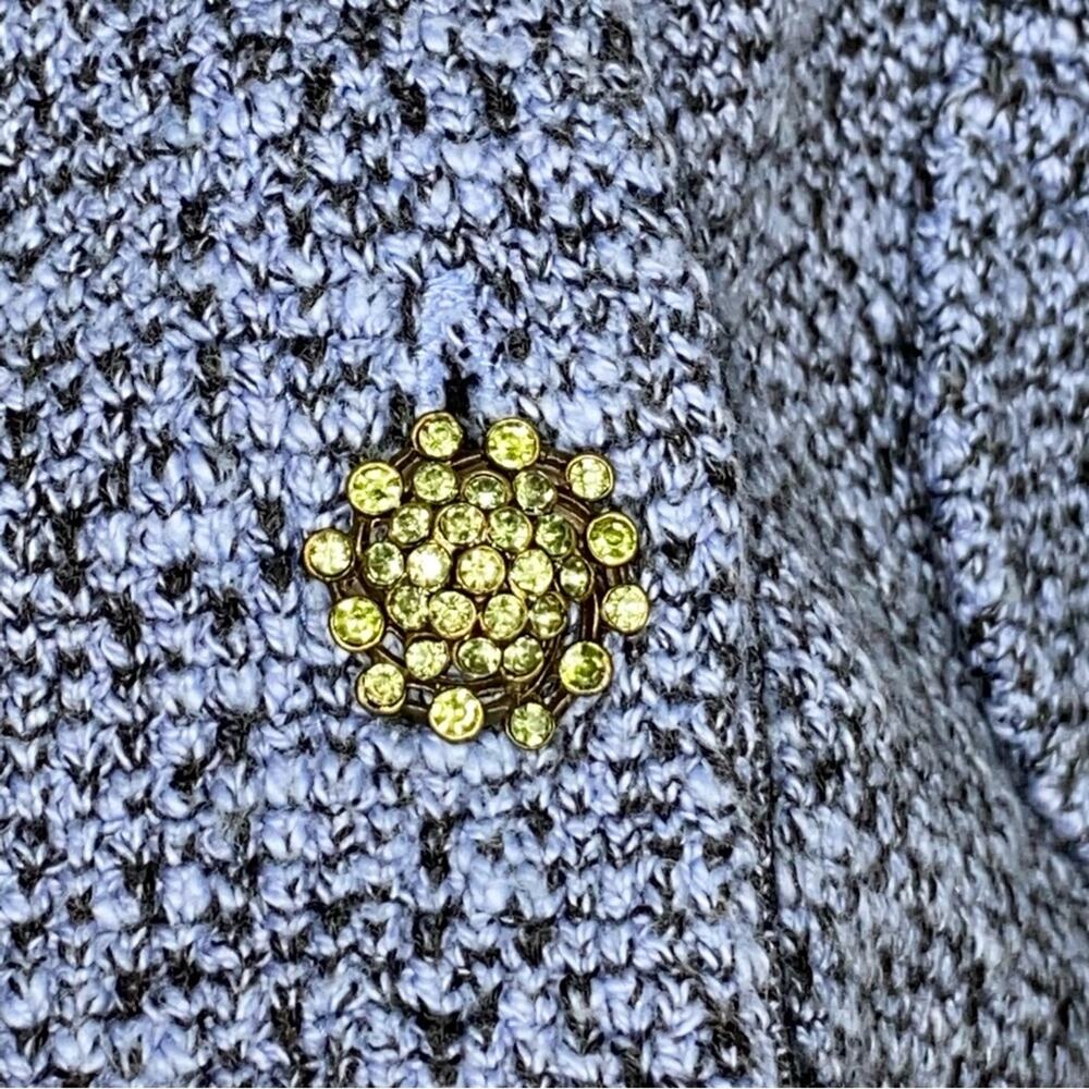 M VTG Willow Blue Black Tweed Knit Jeweled Button Fur Collar Sweater Blazer Top - Picture 8 of 10